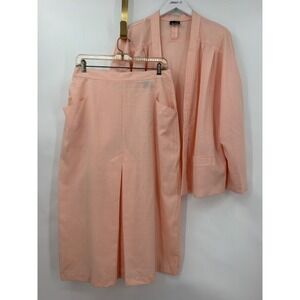 Soko Vintage Peach Two Pc Linen Blend Set Jacket Pleated Skirt Made in USA Sz 16